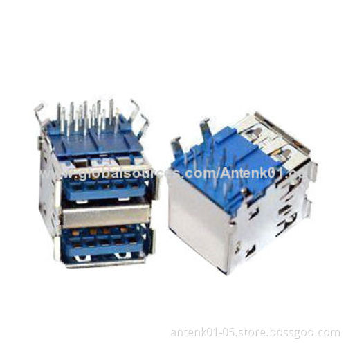 USB3.0 A Type Receptacle Double Angle DIP Connectors with 30V AC Voltage Rating